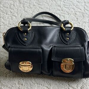Marc Jacobs Black and Gold Satchel with Structured Design